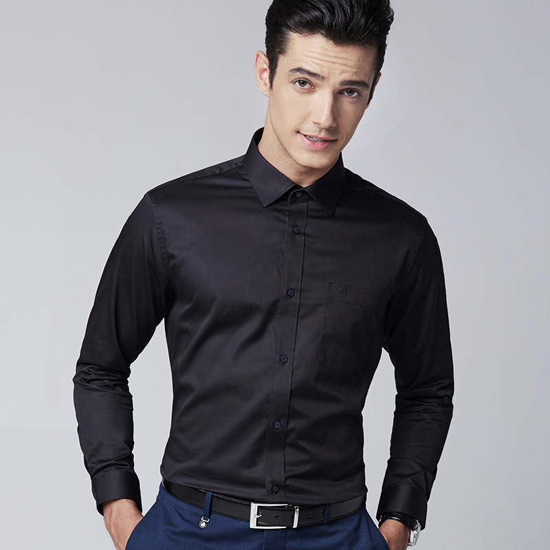 黑色衬衫,黑色衬衫定制,长袖黑色衬衫款式图片